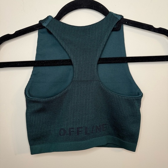 👟2/$20👟 OFFLINE by Aerie High Neck Waffle Knit Dark Green Sports Bra XS - Picture 3 of 4